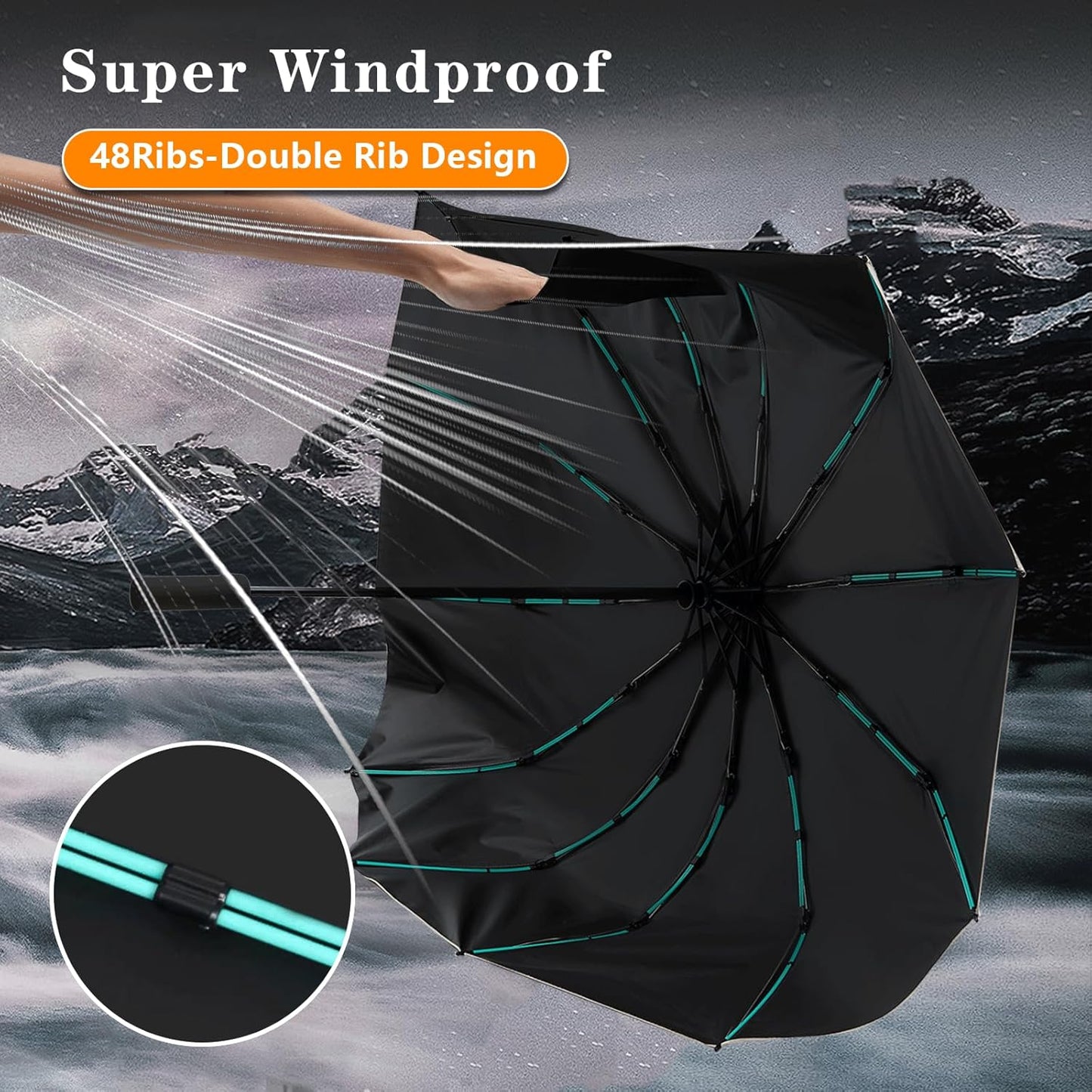 Large Double-Ribs Umbrella Automatic Folding Umbrella for Women Men, Travel, UPF 50+ UV Protection