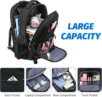 LOVEVOOK Rolling Laptop Backpack with Wheels, Waterproof Travel Carry On Business Backpack for Men, Fits 17 inch (17 inch, Black)