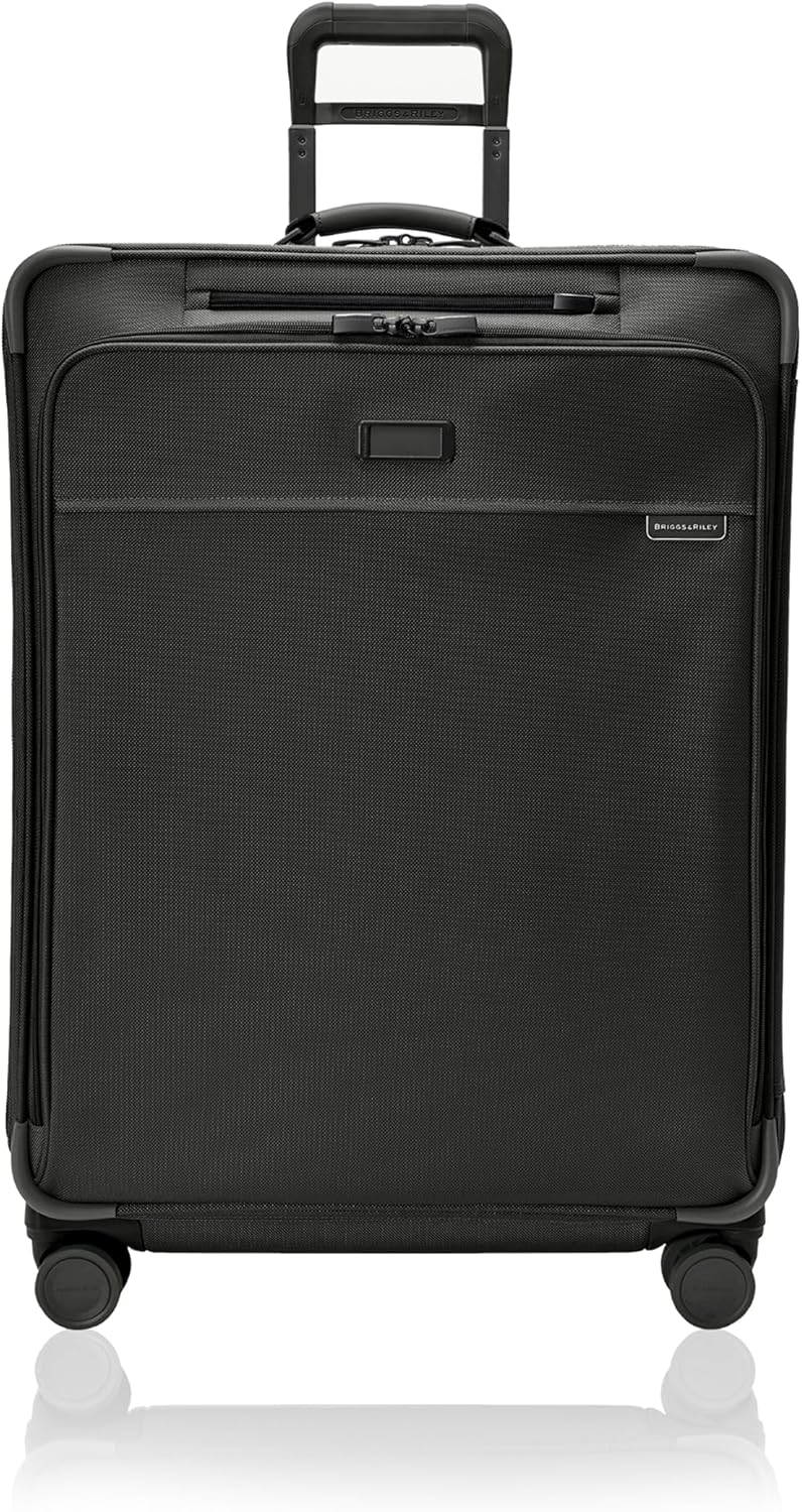 Briggs & Riley 29" Large Expandable Spinner - Checked Luggage for Travel, Suitcases with Wheels, Softside Rolling Bag for Men & Women, Self-Repairing Zipper - Baseline Collection, Black