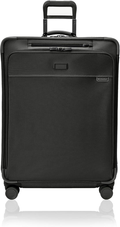 Briggs & Riley 29" Large Expandable Spinner - Checked Luggage for Travel, Suitcases with Wheels, Softside Rolling Bag for Men & Women, Self-Repairing Zipper - Baseline Collection, Black