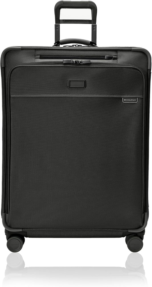 Briggs & Riley 29" Large Expandable Spinner - Checked Luggage for Travel, Suitcases with Wheels, Softside Rolling Bag for Men & Women, Self-Repairing Zipper - Baseline Collection, Black
