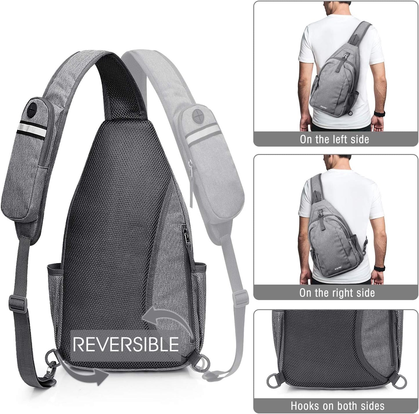 G4Free Sling Bag RFID Blocking Sling Backpack Crossbody Chest Bag Daypack for Hiking Travel(Gray)