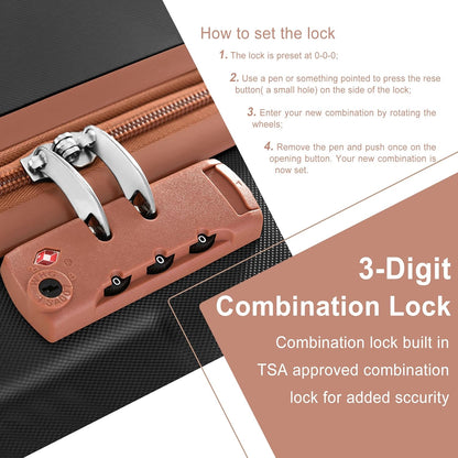 Merax Luggage Set 3 Piece Carry on Luggage, Lightweight Durable Suitcases with Spinner Wheels, Corner Guards (Black Brown, 20inch)