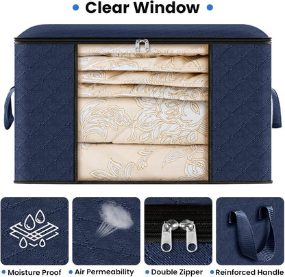 Fab totes 10 Pack Clothes Storage, Foldable Thick Fabric Blanket Storage Bags, Containers for Organizing Bedroom, Closet, Clothing, Comforter,Closet Organization with Handle,Blue