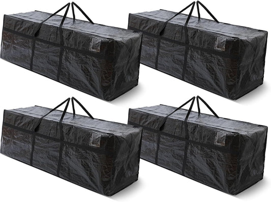 4 Pcs 176 Gallon Large Moving Bags with Zipper and Handles Foldable Storage Duffle Bags Heavy Duty Extra Large Totes for College Dorm Travel Clothes Blankets Bedding Moving (Black)