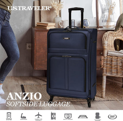 U.S. Traveler Anzio Softside Expandable Spinner Luggage, Navy, 3-Piece Set (22/26/30)