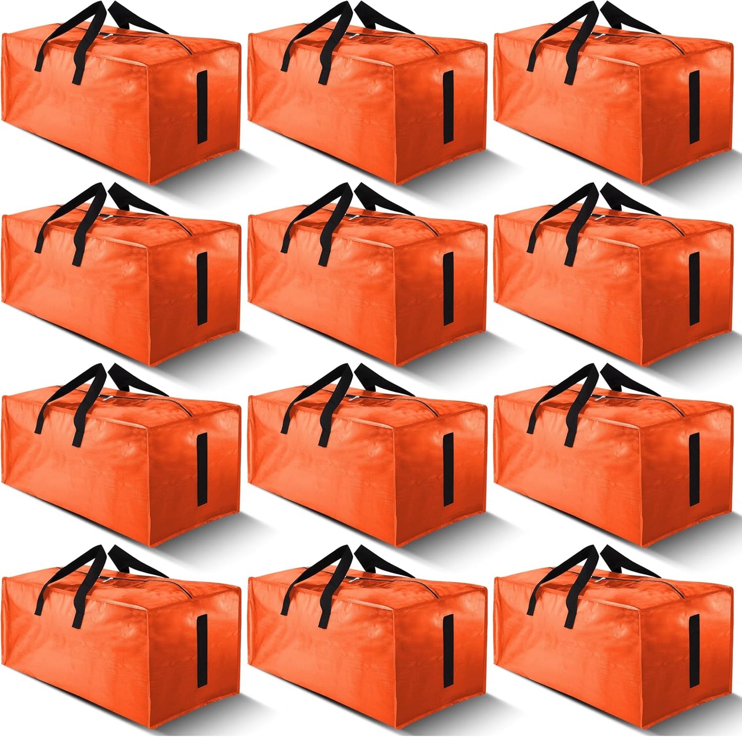 12 Pack Large Strong Moving Bags with Zippers & Carrying Handles - Water-Resistant - Heavy Duty Storage Tote for Space Saving, Fold Flat, Alternative to Moving Box (Orange)