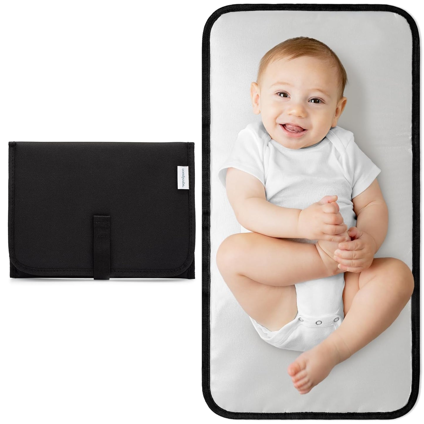 Comfy Cubs Baby Changing Pad Compact Size - Waterproof Diaper Changing Mat with Cushioned Pillow - Soft & Lightweight, Foldable Design for Travel - Stylish Design for Boys and Girls - Solid Black