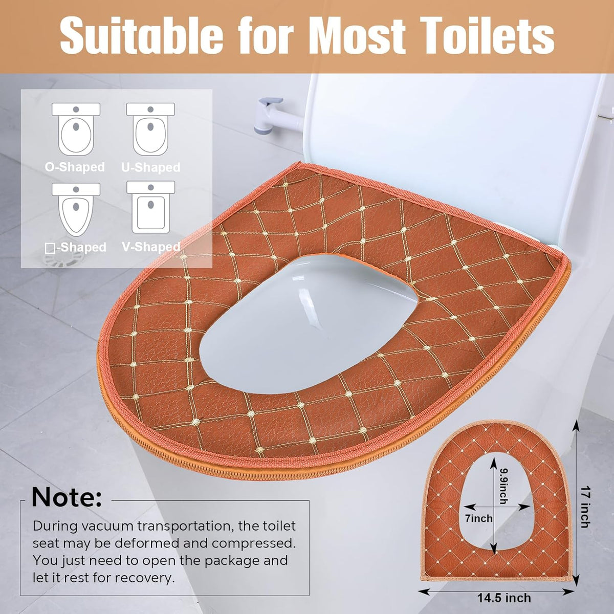 Riakrum 4 Pcs Toilet Seat Covers Pads for Bathroom Comfortable Toilet Seat Cushion Cover Soft Thicker Warmer Washable Pad with Zipper Home Reusable(Cute,Yellow, Red, Gray, Orange)