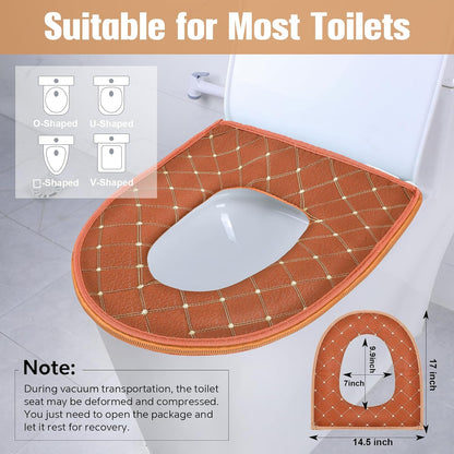 Riakrum 4 Pcs Toilet Seat Covers Pads for Bathroom Comfortable Toilet Seat Cushion Cover Soft Thicker Warmer Washable Pad with Zipper Home Reusable(Cute,Yellow, Red, Gray, Orange)