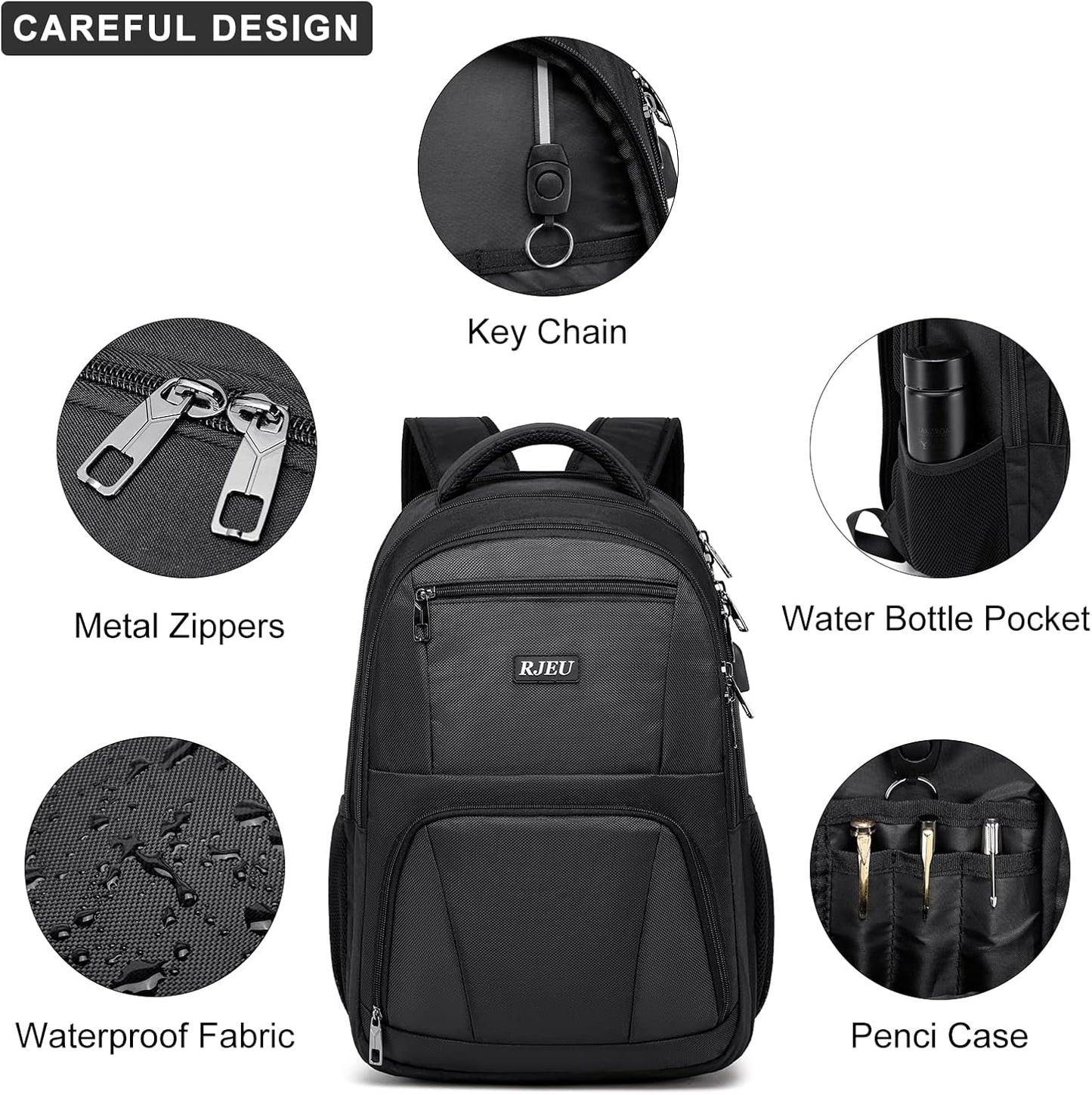 School Backpack for Teen Boys & College Students - 17.3 Inch Laptop Backpack with USB Charging Port, Anti-Theft Water Resistant Large Bookbag for Men, Travel & Work, Black
