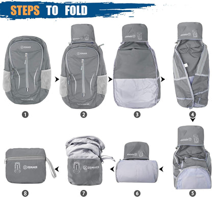 ZOMAKE Ultra Lightweight Packable Backpack 25L, Foldable Hiking Backpacks Water Resistant Small Folding Daypack for Travel(Dimgray NEW)