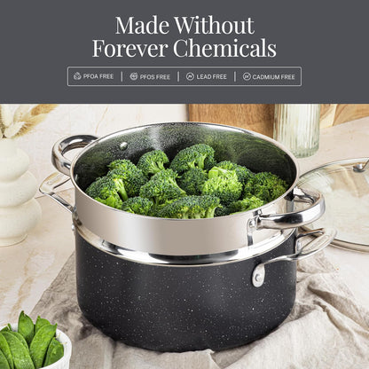 Granitestone 20 Pc Ceramic Cookware Set Nonstick, Complete Pots and Pans Set Non Stick for Kitchen with Bakeware, Cooking Utensils & Steamer, Non Toxic Made Without PFOA PFOS, Oven & Dishwasher Safe