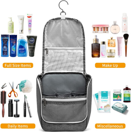 Della Gao Travel Hanging Toiletry bag for Men & Women, Water-resistant Sturdy Nylon Toiletries Organizer for Cosmetics, Makeup Brushes, Shaving Tools, Bathroom Bag, Grey