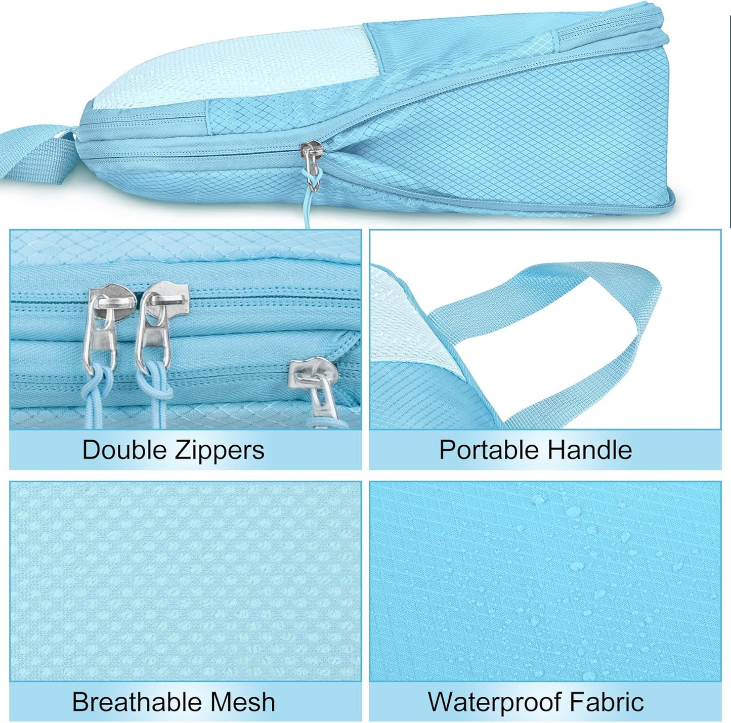 8 Set Compression Packing Cubes Travel, Lightweight Expandable Travel Cubes Suitcase Organizer for Carry On Luggage Suitcase, Light Blue