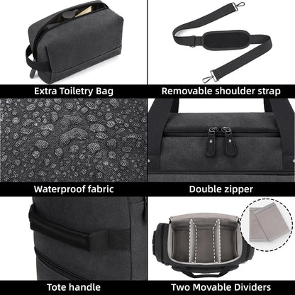 ZOMFELT Duffle Bag for travel, 40L Canvas Travel Duffel Bags for Men Women, Water Resistant Overnight Weekender Bag with Toiletry Bag & Shoe Compartment, Carry on Luggage Bag for Travel, Gym, Black