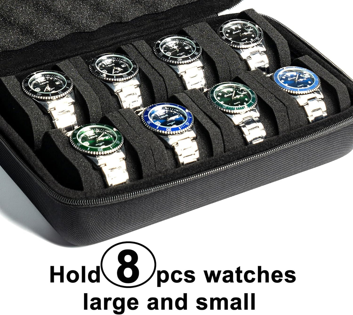 8 slots Watch Case, hard watch storage case, hard watch box, padded case for watch display and organization