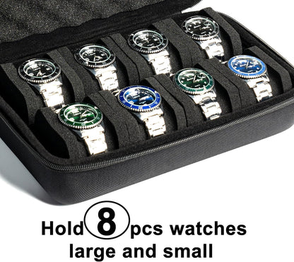 8 slots Watch Case, hard watch storage case, hard watch box, padded case for watch display and organization