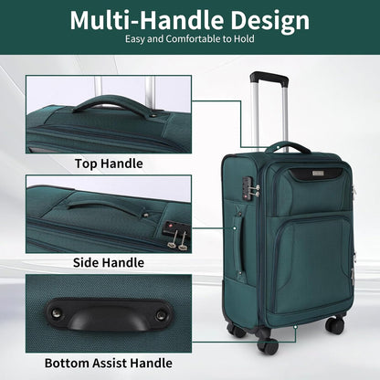 3-Piece Softside Expandable Luggage Set with Front Open Pocket, Lightweight and Durable Oxford Fabric Suitcase Set with TSA Lock (Dark Green, 20in/24in/28in)