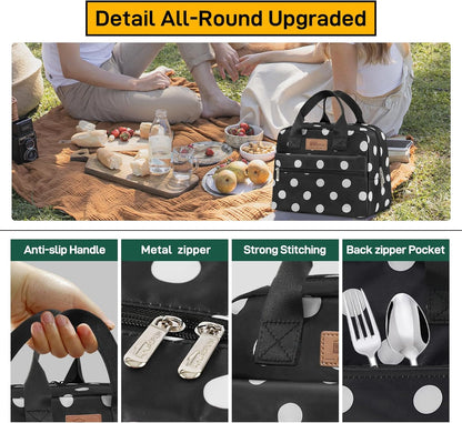 HOMESPON Insulated Lunch Bag for Women Men Lunch Box Cooler Lunch Tote for Work Picnic (Polka Dots)