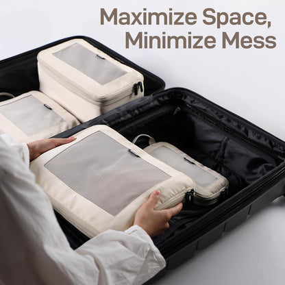 EPICKA TripCozy Compression Packing Cubes - 6 Set Durable Travel Organizer Bags with Mesh Top, Expandable Travel Accessories for Carry on, Luggage, Suitcase, Backpack (Beige)