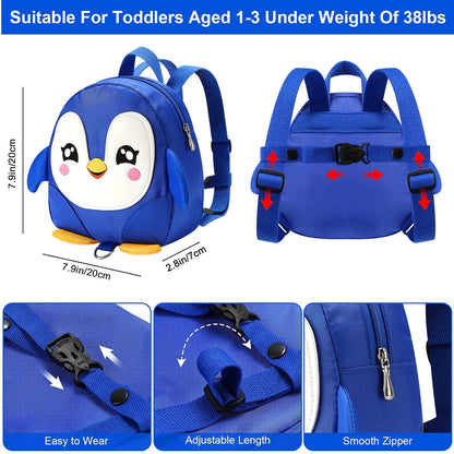 Accmor Toddler Harness Backpack Leash, Cute Penguin Kid Backpacks with Anti Lost Wrist Link, Mini Child Backpack Harness Leashes Walking Wristband Rope Travel Bag Harness Rein for Baby Girls (Blue)