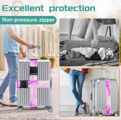 Slohif Luggage Straps for Suitcases Travel Belt Accessories Luggage Connector Identifiers Over Handle with Buckle Unique Nylon Adjustable Strap for Sleeping Bag Car Seat Deep Purple Marble (2 Pack)