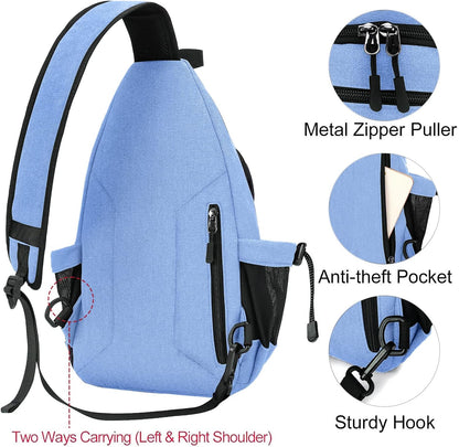 MOSISO Sling Backpack,Canvas Crossbody Hiking Daypack Bag with Anti-theft Pocket, Air Blue