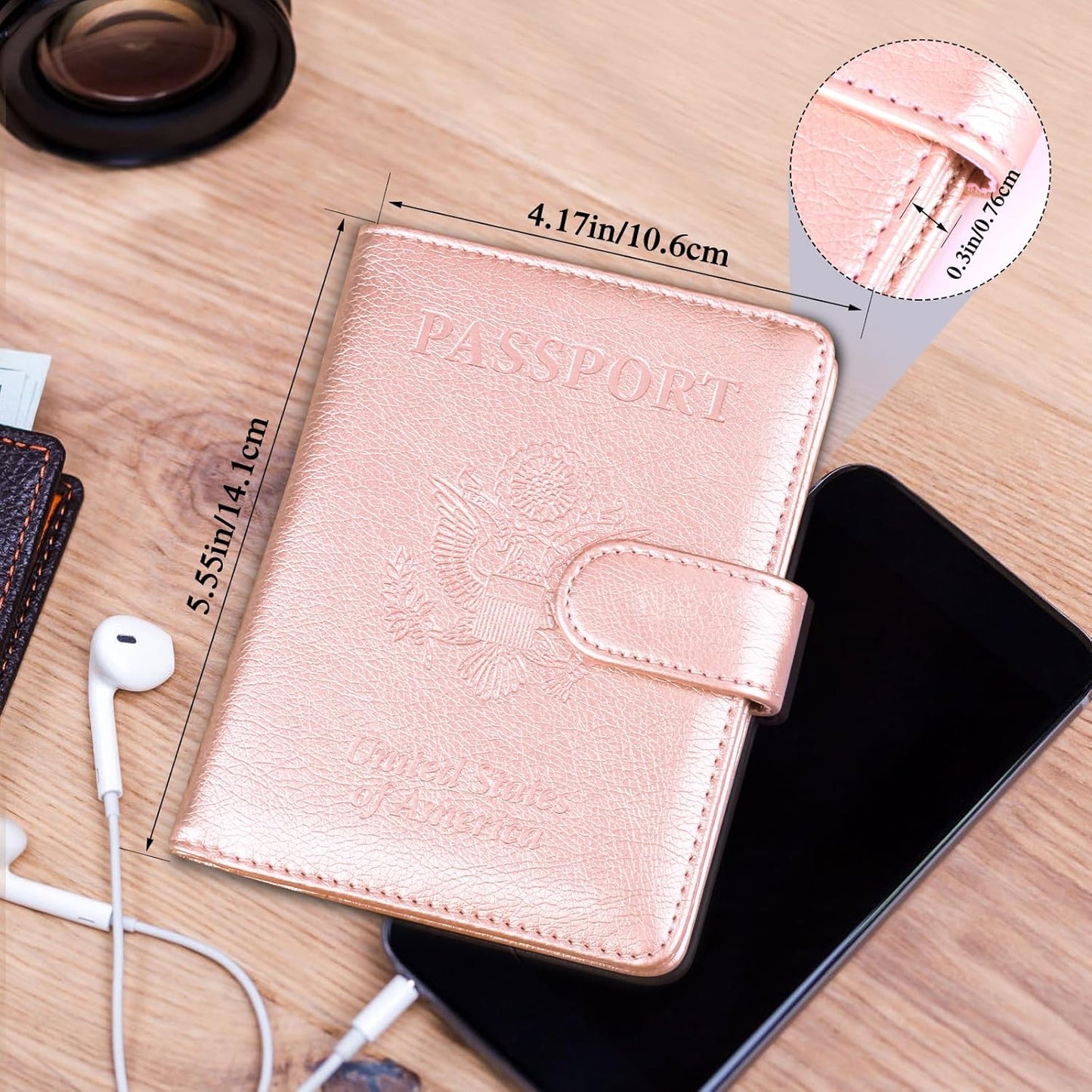 TIGARI Passport Holder for Travel Women Men, PU Leather Waterproof RFID Passport Holder Wallet Cover Case Sleeve, Family Vacation Plane Cruise Travel Document Organizer Essentials-Pink
