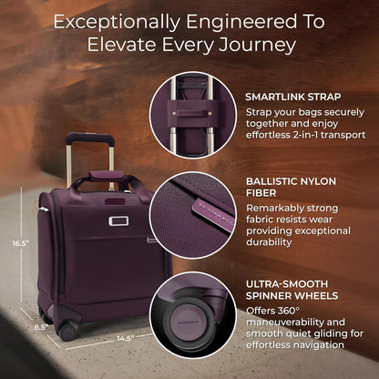 Briggs & Riley Cabin Spinner - Carry On Luggage for Travel, Suitcases with Wheels, Softside Rolling Bag for Men & Women, Fits Under Plane Seat, Interlocking Handle - Baseline Collection, Plum