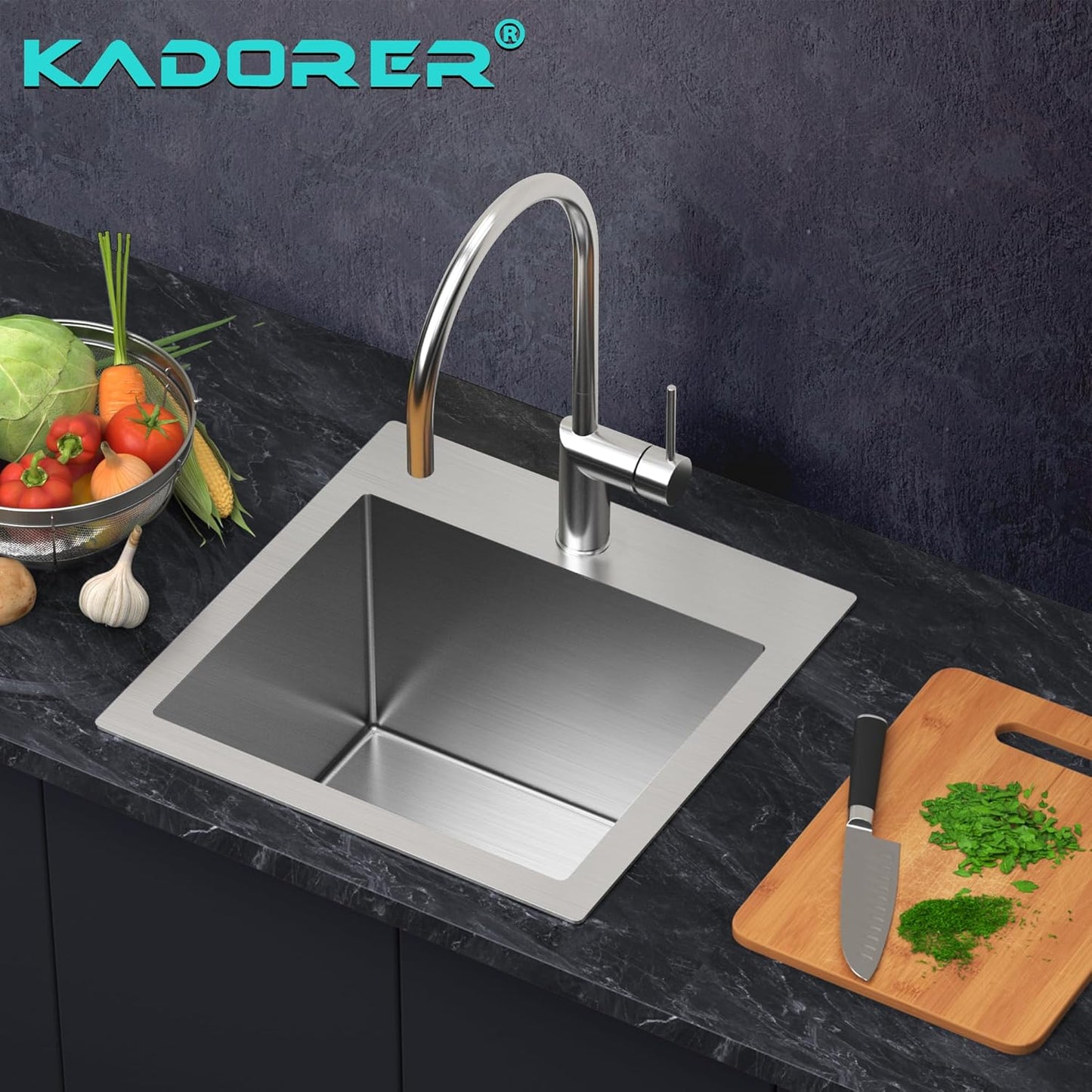 15 x 15 Inch Drop In Kitchen Bar Sink, Stainless Steel Single Bowl Topmount Bar Prep Sink Small Kitchen Sink with Basket Strainer