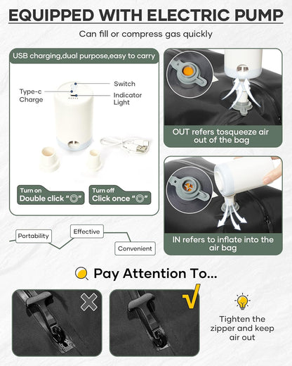 Vacuum Backpack With Vacuum Compression,Expanded Travel Laptop Backpacks For Women Men,Carry On Backpack Vacpack Backpacks With Pump Seal Packing, Personal Item Travel Bag Olive Green