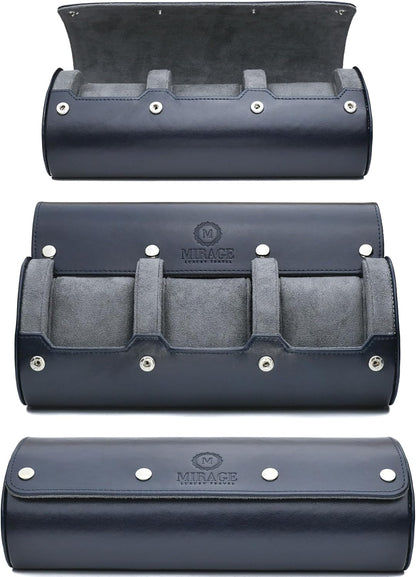 Watch Case Travel Organizer - Watch Roll Case - 3 Watch Case Display Storage - Watches Accessory Gift - Midnight Blue Vegan Leather