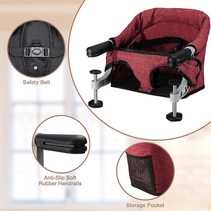 Hook On Chair,Clip on High Chair, Fold-Flat Storage Portable Baby Feeding Seat, High Load Design, Attach to Fast Table Chair Removable Seat for Home and Travel(Red)