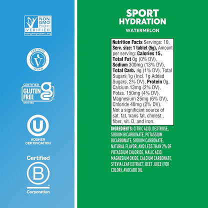 Nuun Sport Electrolyte Tablets with Magnesium, Calcium, Potassium, Chloride & Sodium, Gluten Free & Vegan, Watermelon, 4 Pack (40 Servings Total)