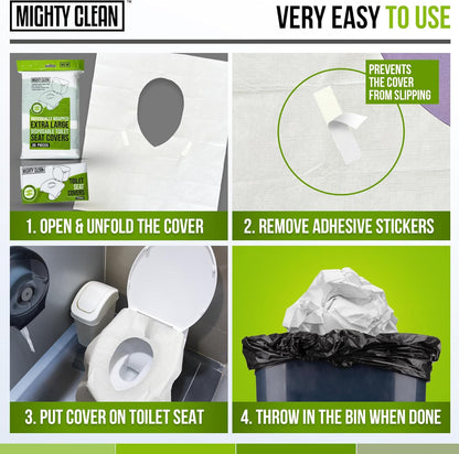 XL Disposable Toilet Seat Covers by Mighty Clean｜100% Waterproof ｜Individually Wrapped, Extra Wide Covers for Adults and Kids｜20 Count