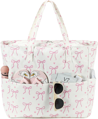 LEDAOU Beach Bag Waterproof Sandproof Women Tote Bag Pool Bag with Zipper for Gym Grocery Travel with Wet Pocket