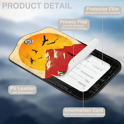 2 Pack Luggage Tags for Suitcases Mountain Landscape at Sunset Leather Luggage Tags Privacy Cover ID Label with Stainless Steel Loop and Address Card for Women Men Travel Bag Backpack