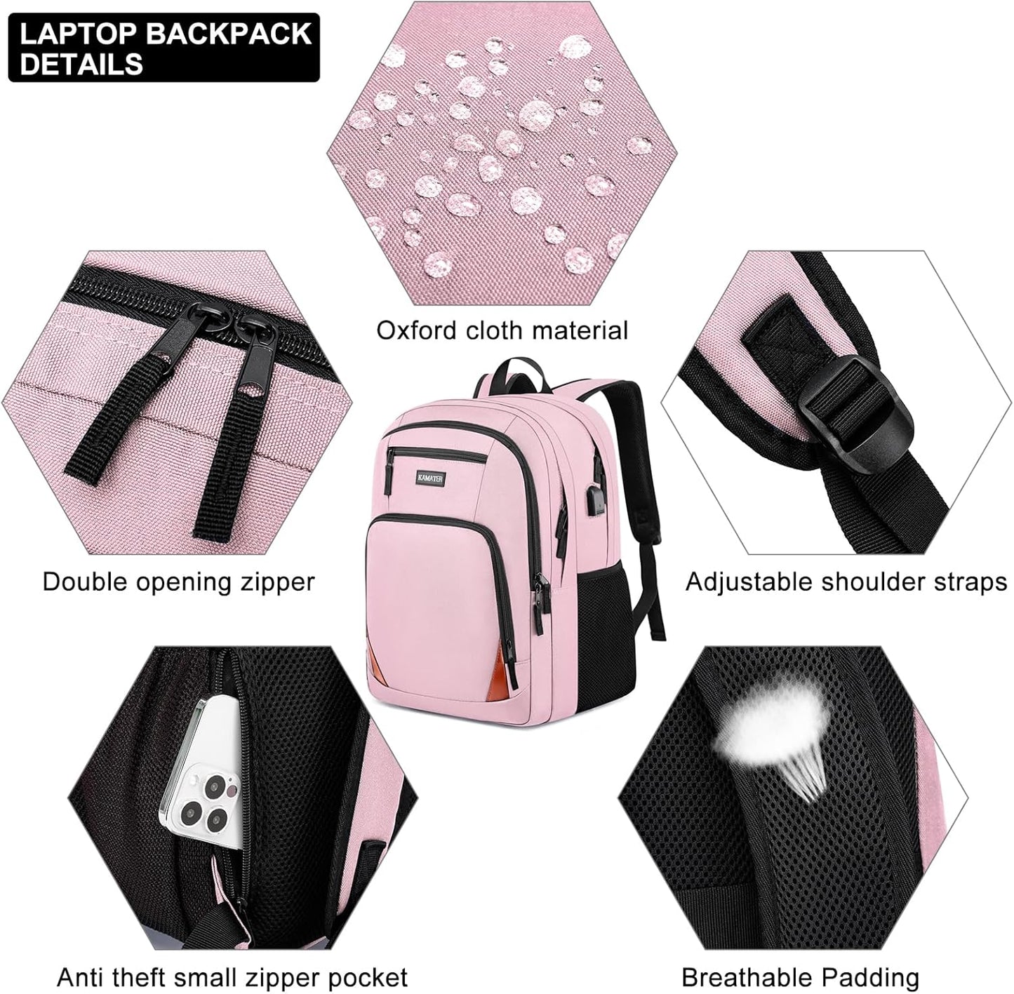 Pink Backpack for School, School BackPack for Teens, Boys and Girls, with 15.6 inch Laptop Bookbag for College High School, Large Computer Back Pack with Compartments for Men & Women