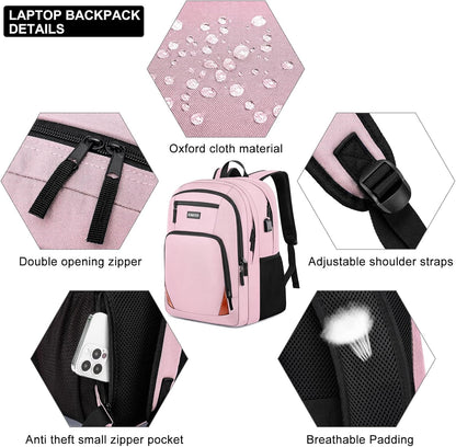 Pink Backpack for School, School BackPack for Teens, Boys and Girls, with 15.6 inch Laptop Bookbag for College High School, Large Computer Back Pack with Compartments for Men & Women