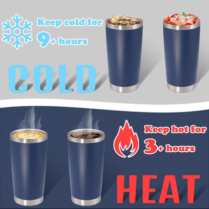 20 oz Tumbler with lid Double Wall Vacuum Insulated Tumblers Stainless Steel Coffee Mug Travel Coffee Tumbler Powder Coated Tumbler Cup Keep Hot&Cold - (Navy 12 Pack)