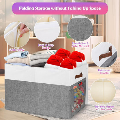 Large Toy Storage Box with Lid, Collapsible Sturdy Toys Storage Organizer Chest Bin Basket with Mesh Divider for Kids, Boys, Girls, Closet, Playroom, Bedroom, Nursery, 26"x17"x17" (Gray and White)