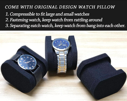 4 slots watch travel case roll, hard watch box storage organizer with soft foam pillows, fit up to 55mm face size watch(green microfiber lining)