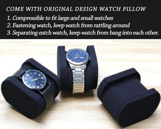 4 slots watch travel case roll, hard watch box storage organizer with soft foam pillows, fit up to 55mm face size watch(green microfiber lining)