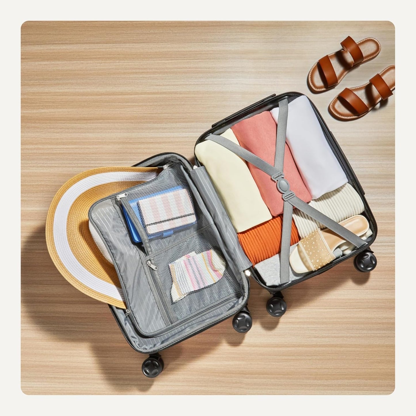 Amazon Basics 21" Hardside Carry-On Luggage, Hardshell Suitcase With Wheels, Expandable For Up to 25% More Space, With Scratch-Resistant Surface, Four Multi-directional Wheels, Rose Gold