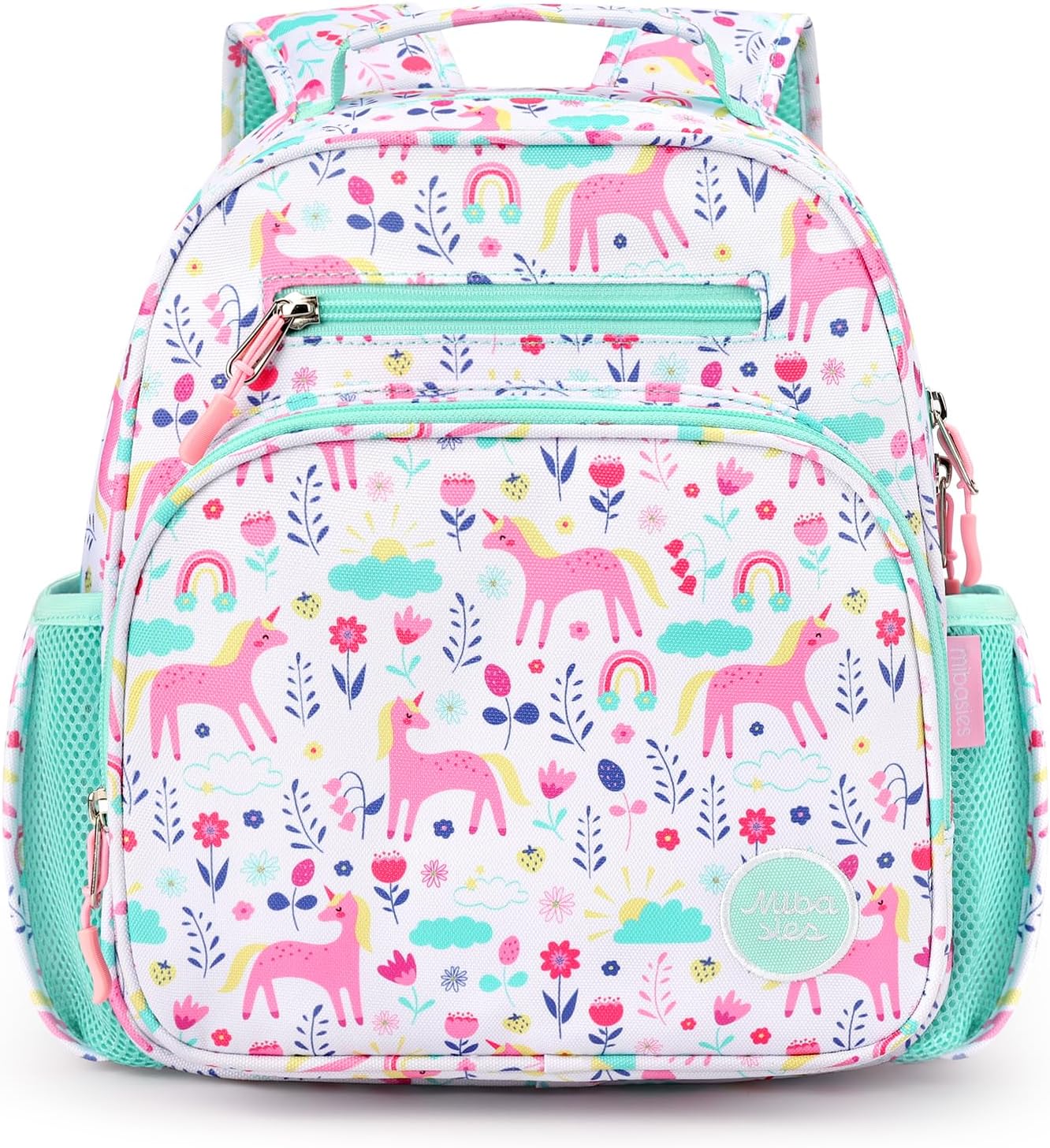 mibasies Toddler Backpack for Girls 2-4: Cute Kids Backpacks for Girls - Preschool Kindergarten Backpack - Unicorn Garden Turquoise