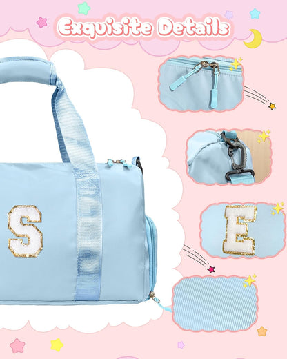 Dorm Room Essentials for Girls-Girl Gym Bag with Shoe Compartment, Kid Personalized Weekender Overnight Bags, Initial Travel Tote with Makeup Pouch, Preppy Stuff Gifts for Kids (Letter F)