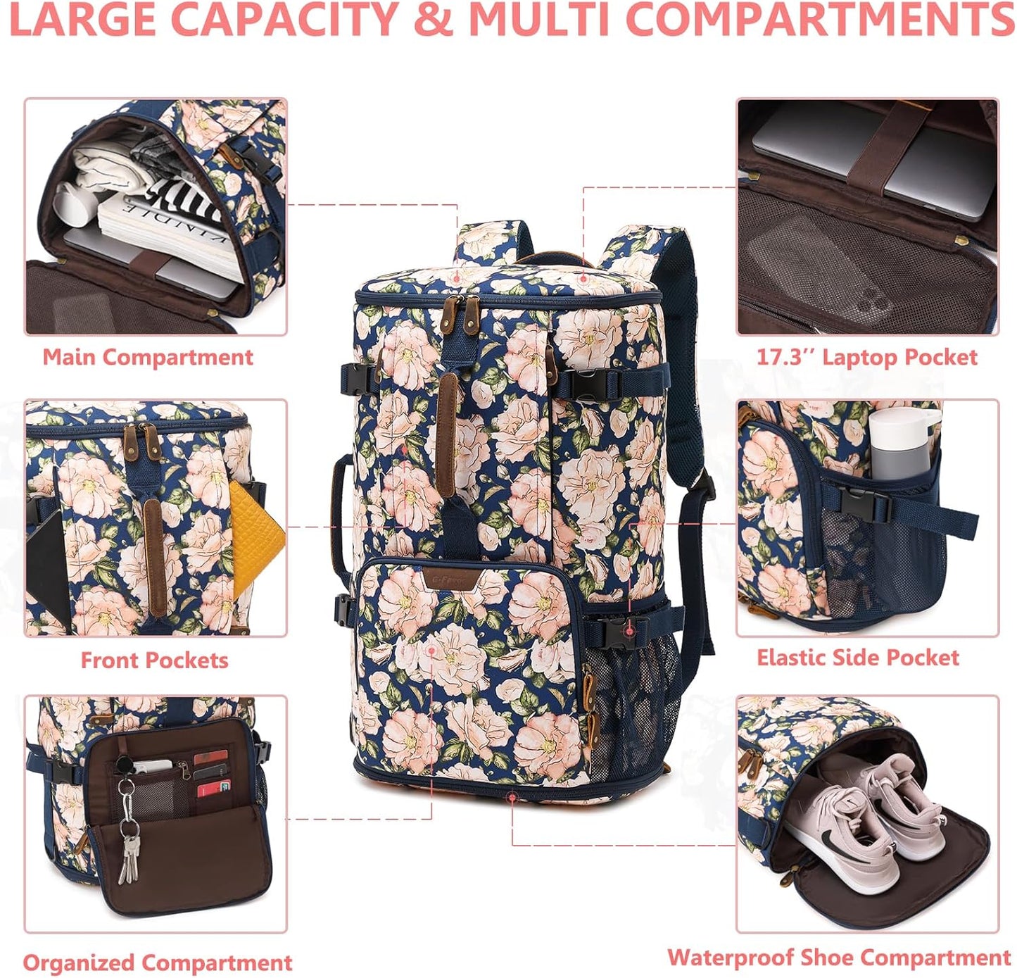 G-FAVOR Travel Backpack for Women, 40L Carry On Backpack Flight Approved Convertible Duffel Bag Backpack Fit for 17.3 Inch Laptop Bag, Floral