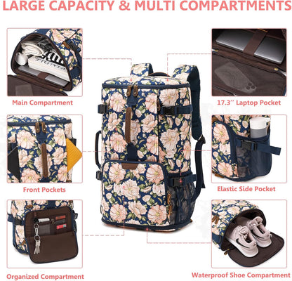 G-FAVOR Travel Backpack for Women, 40L Carry On Backpack Flight Approved Convertible Duffel Bag Backpack Fit for 17.3 Inch Laptop Bag, Floral