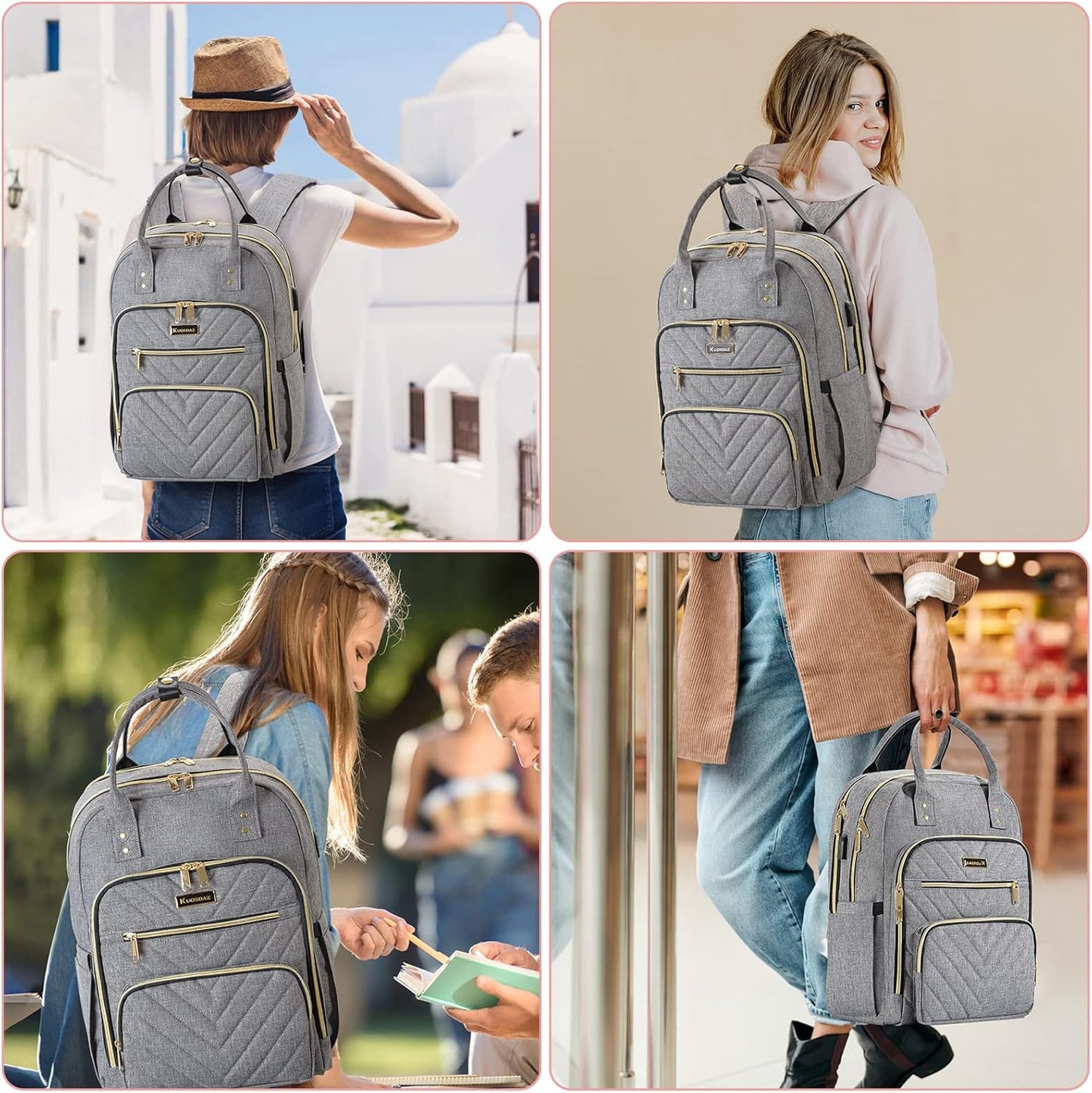 Travel Backpack for Women, 15.6 Inch Work Laptop Backpack, Water Resistant Backpack for Business with USB Charging Port, Anti-theft Student Teacher Bookbags, Large Daypacks for Women, Grey